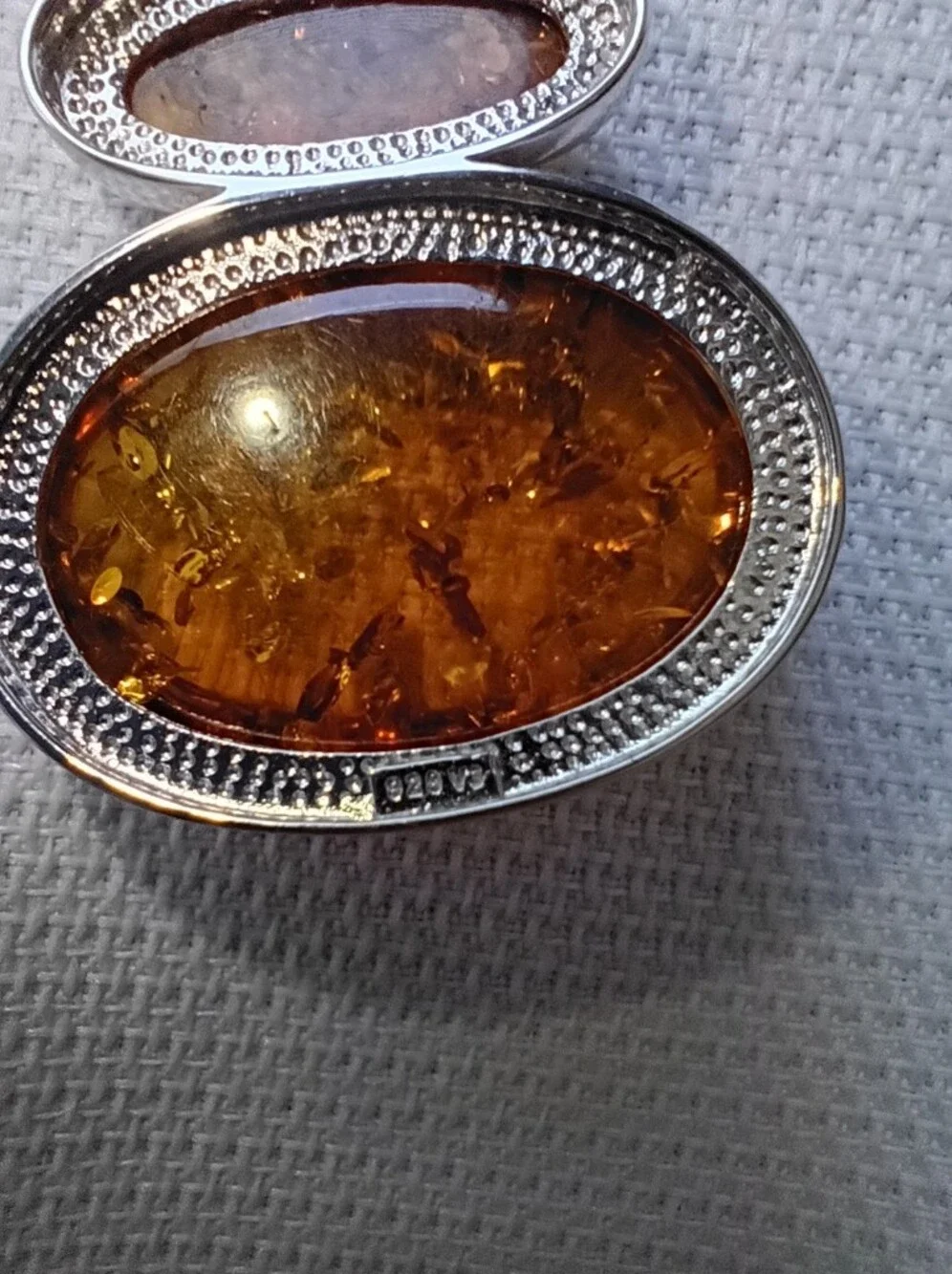 Sterling Silver Amber Double Oval Pendant Necklace Warm Honey Baltic Women's